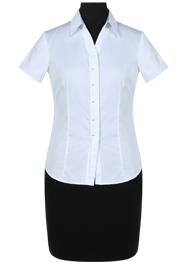 白色V領(lǐng)CVC襯衫短袖女裝TMNC509B 白色V領(lǐng)CVC襯衫短袖女裝TMNC509B